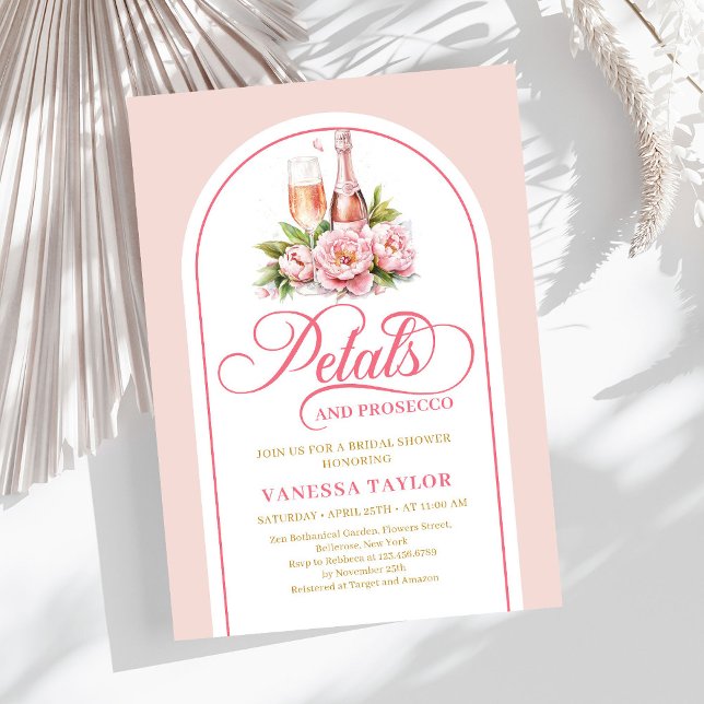 Convite Pétalas da moda e celebração em dourado rosado pro (Trendy petals and prosecco blush gold celebration Invitation)