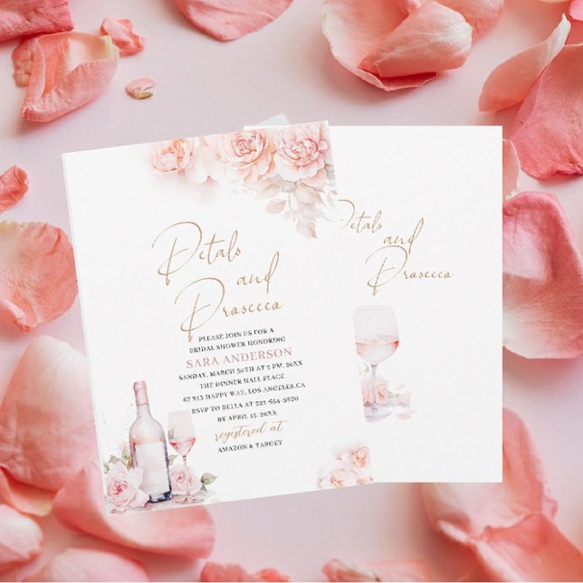 Convite Pétalas de Aquarela Elegante e Prosecco Bridal Sho (Criador carregado)