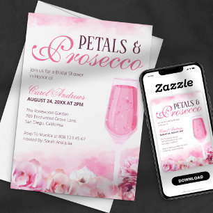 Convite Pétalas de Aquarela Rosa & Prosecco Chá de Bebê da
