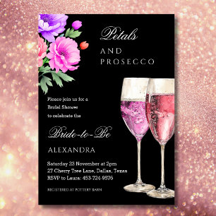 Convite Pétalas de Champanhe Rosa e Festa de Noivado com P