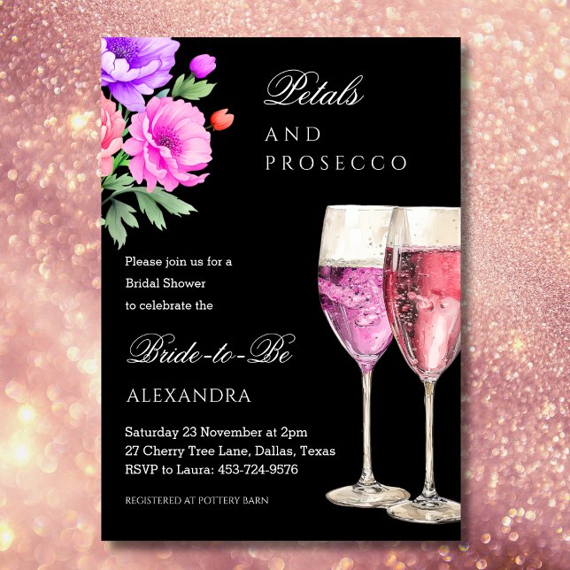 Convite Pétalas de Champanhe Rosa e Festa de Noivado com P (Criador carregado)