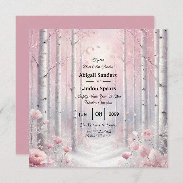 Convite Pétalas de fosco num Casamento de Woodland de inve (Frente/Verso)