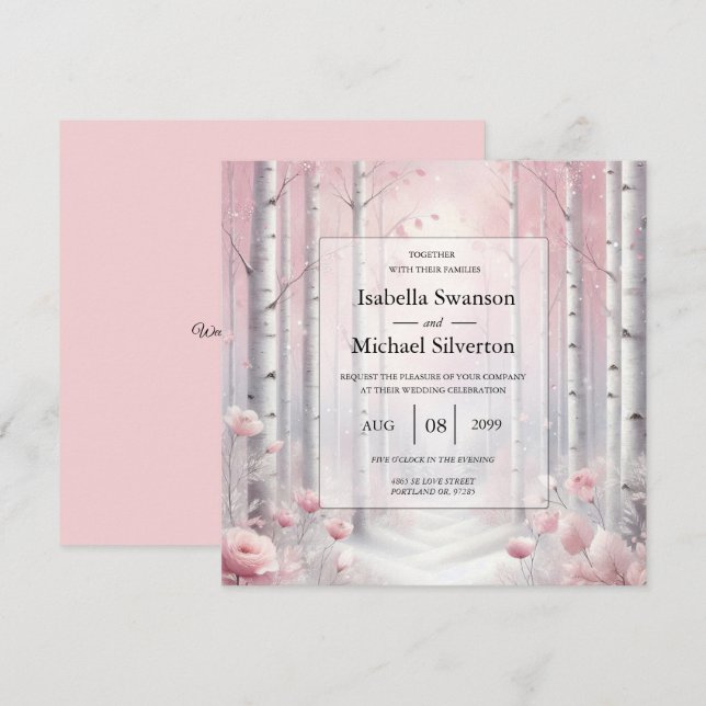 Convite Pétalas de fosco num Casamento de Woodland de inve (Frente/Verso)