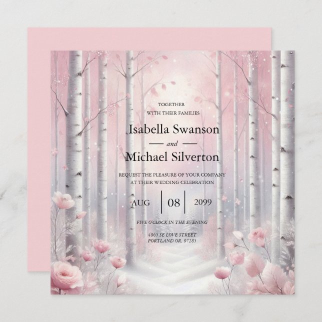 Convite Pétalas de fosco num Casamento de Woodland de inve (Frente/Verso)