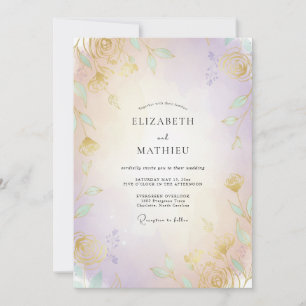 Convite Pétalas de Ouro Iridescente Casamento