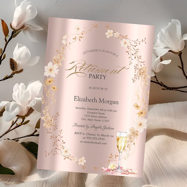 Convite Pétalas de Prosecco Flores Silvestres Dourado Rosa (Criador carregado)