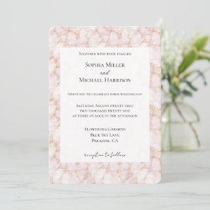 Convite Pétalas de Rosa Rosa Bege Dourado Floral Casamento