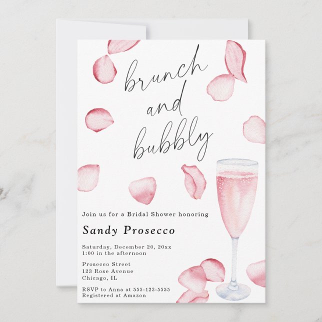 Convite Pétalas e Brunch de Prosecco e espumante Nupcial (Frente)