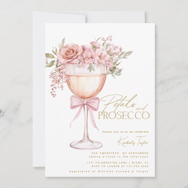 Convite Pétalas E Chá De Noiva De Rosa De Jardim Prosecco (Frente)