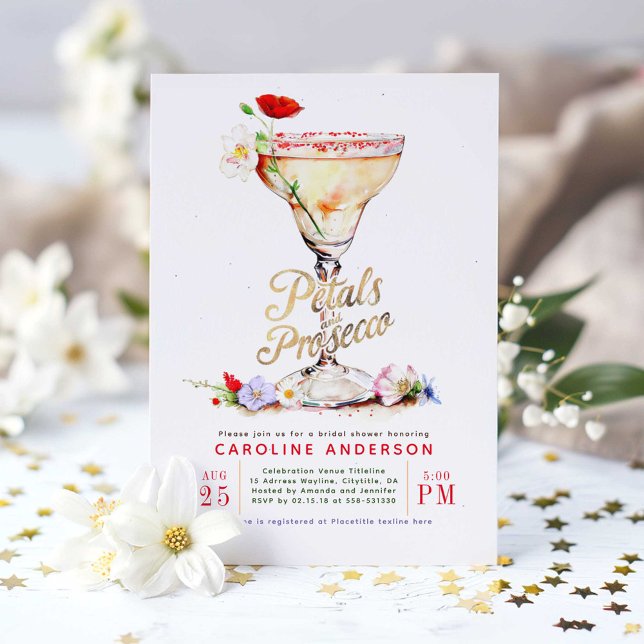 Convite Pétalas e Chá de panela Prosecco de Flores Selvage (Wildflowers Bridal Shower Invitation Petals and Prosecco)