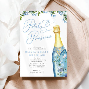 Convite Pétalas e Garrafa Pintada com Azul Prosecco Brunch