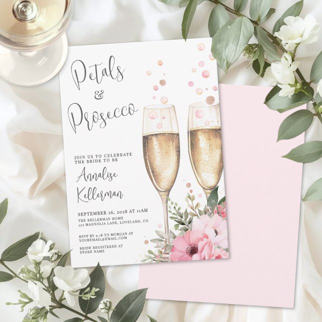 Convite Pétalas e Prosecco Chá de Noiva (Petals And Prosecco Bridal Shower Invitation)
