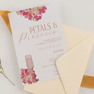 Convite Pétalas e Prosecco Chá de Noiva Floral Rosa Chic