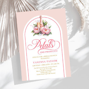 Convite pétalas e prosecco elegante em tons rosa e
