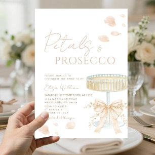 Convite Pétalas e Prosecco Laço Bege Chuveiro de Noiva