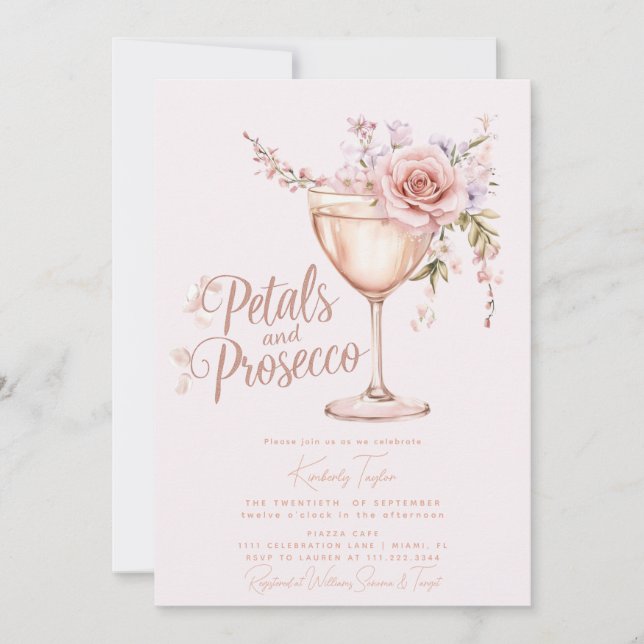 Convite Pétalas E Prosecco Rosa Choque Bridal Shower (Frente)