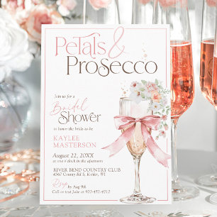Convite Pétalas e Prosecco Rosa Floral Chá de Bebê de Noiv