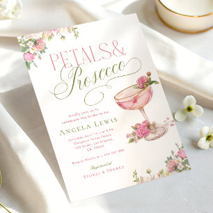 Convite Pétalas e Prosecco Rosa Floral Chá de Noiva