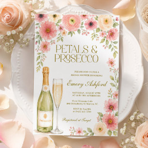 Convite Pétalas e Prosecco Rosa Floral Chá de Noiva