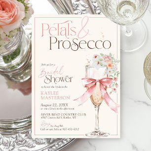 Convite Pétalas e Prosecco Rosa Floral Marfim Festa de Chá
