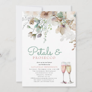 Convite Pétalas Florais e Chuveiro de Noiva Teal Prosecco
