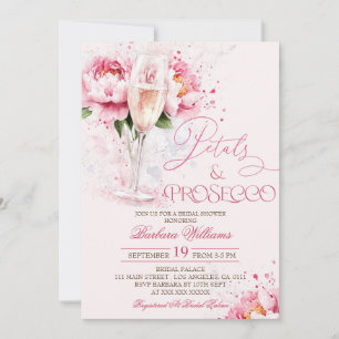 Convite Pétalas Florais Rosa & Brunch de Chá de Noiva com