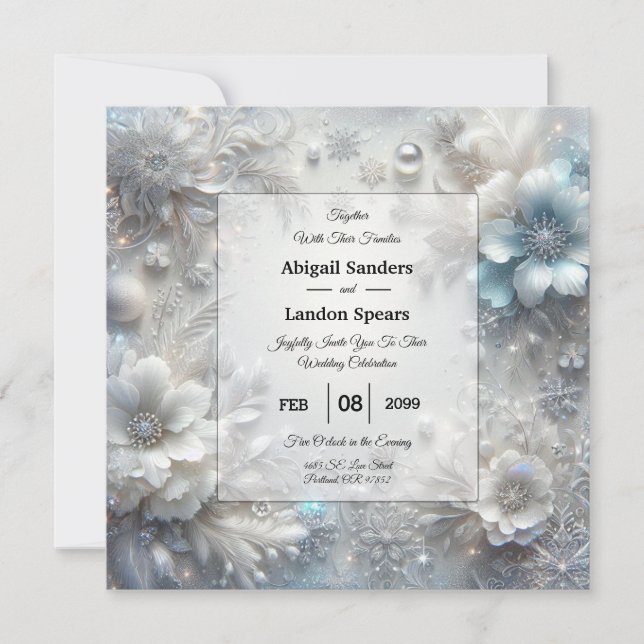 Convite Pétalas Nevadas em Casamento de Florada Congelada (Frente)