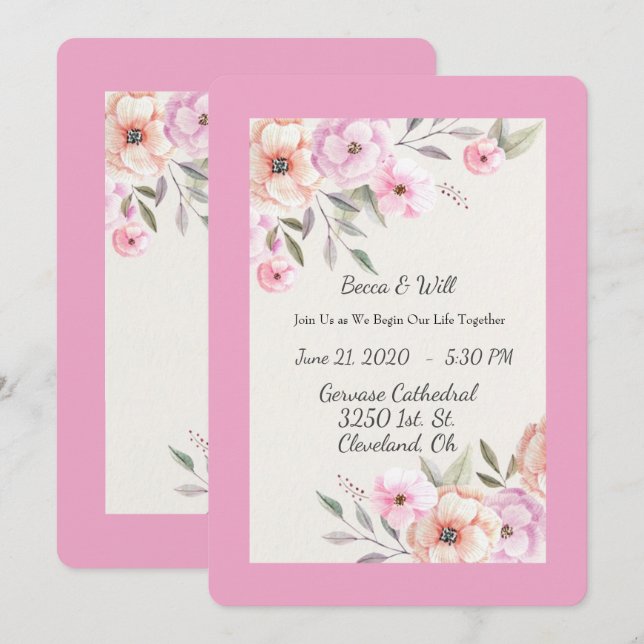 Convite Pétalas Pastéis Lindas (Frente/Verso)