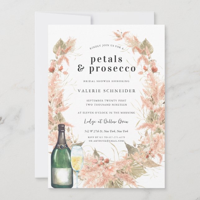 Convite Pétalas & Prosecco | Chuveiro Nupcial de Champanhe (Frente)
