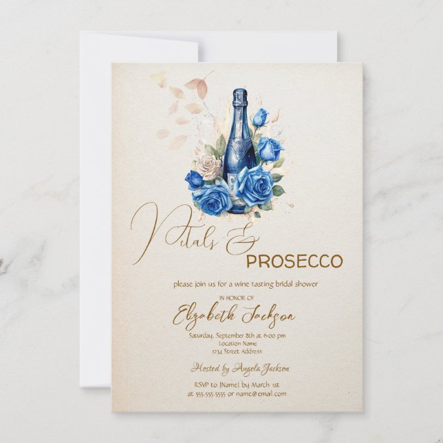 Convite Pétalas & Prosecco Rosas Azuis Champanhe (Frente)
