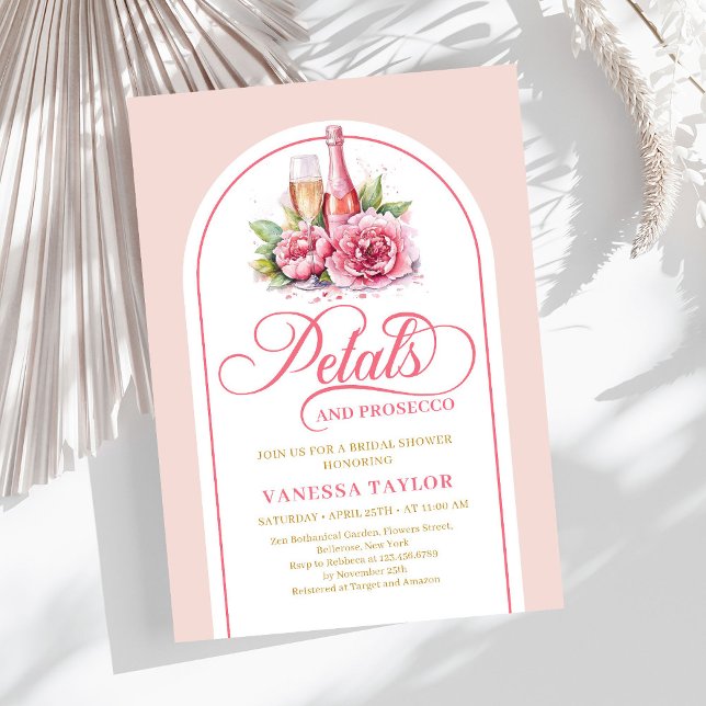 Convite Pétalas românticas e chuveiro de aquarela prosecco (Romantic petals and prosecco watercolor shower)