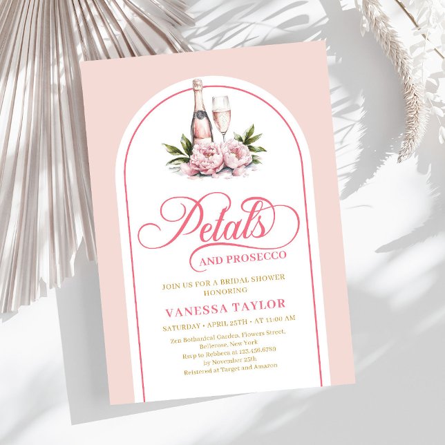Convite Pétalas românticas e prosecco convidam para edição (Romantic petals and prosecco invite editable tag

)