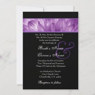 Convite Pétalas Roxas Dahlia Papel Metálico de Casamento