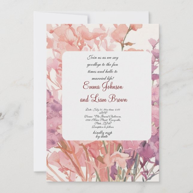 Convite petalforal cor-de-rosa (Frente)