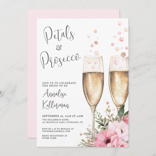 Convite Petals And Prosecco Bridal Shower (Frente/Verso)