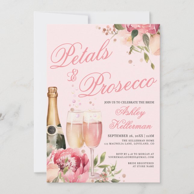 Convite Petals And Prosecco Bridal Shower (Frente)