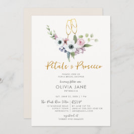 Convite Petals Prosecco Anemones Dourado Chá de panela Bub