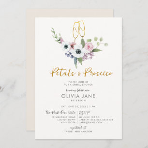 Convite Petals Prosecco Anemones Dourado Chá de panela Bub
