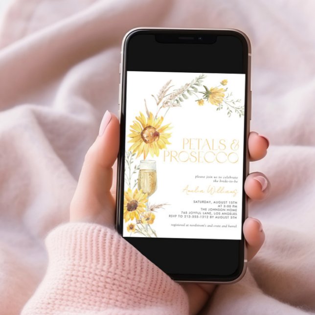 Convite Petals & Prosecco Boho Chá de panela de girassol (Criador carregado)