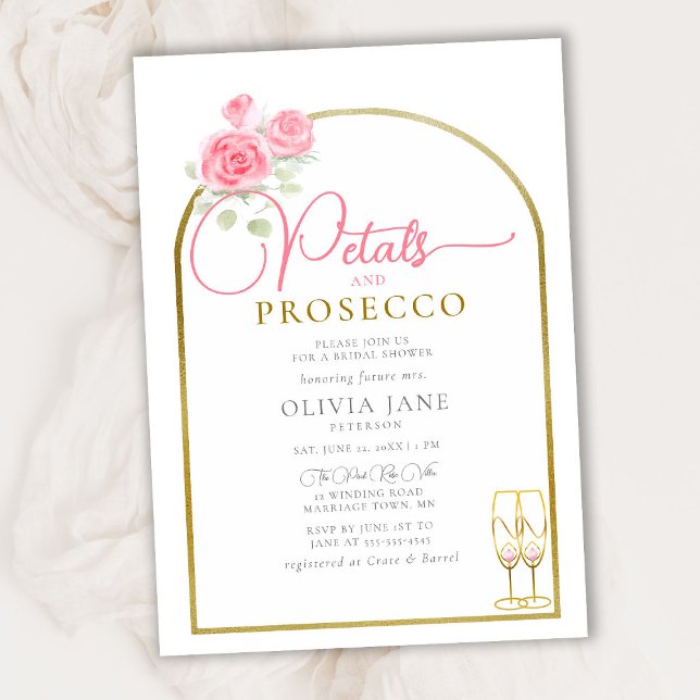 Convite Petals Prosecco Flora Boho Gold Arch Bridal Shower (Criador carregado)
