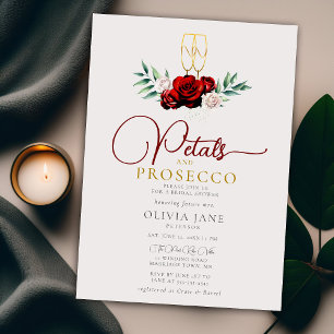 Convite Petals Prosecco Red White Roses Ecru Chá de panela