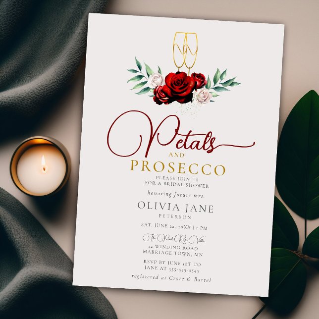 Convite Petals Prosecco Red White Roses Ecru Chá de panela (Criador carregado)