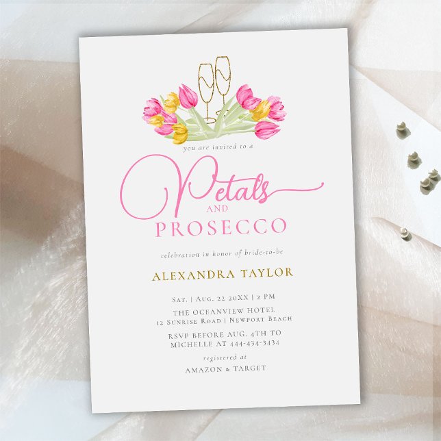 Convite Petéquias Douradas Da Tulipa Amarela Boho Prosecco (Criador carregado)
