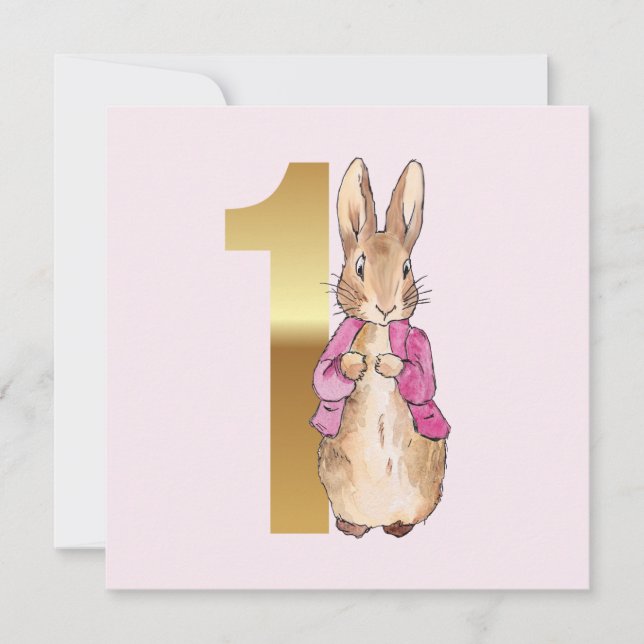 Convite Peter, a Jaqueta Rosa do Coelho Primeiro Aniversár (Frente)