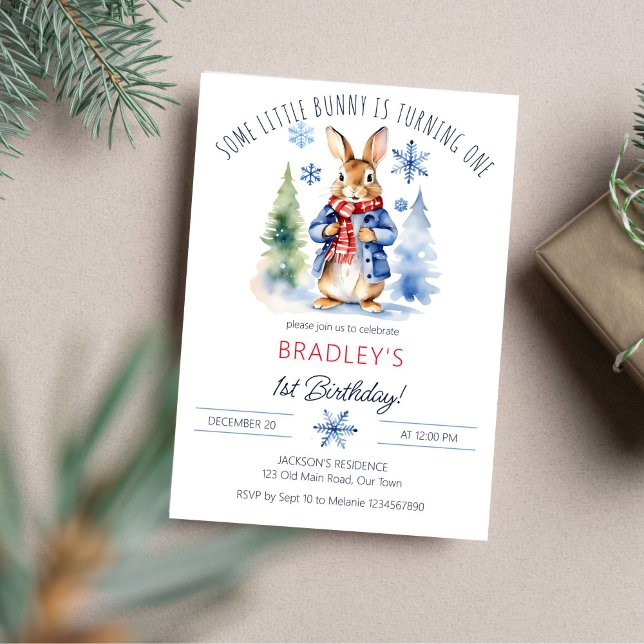 Convite Peter Coelho Inverno Temático festa de aniversário (Peter rabbit winter themed birthday party editable  template invitation digital download cute bunny)