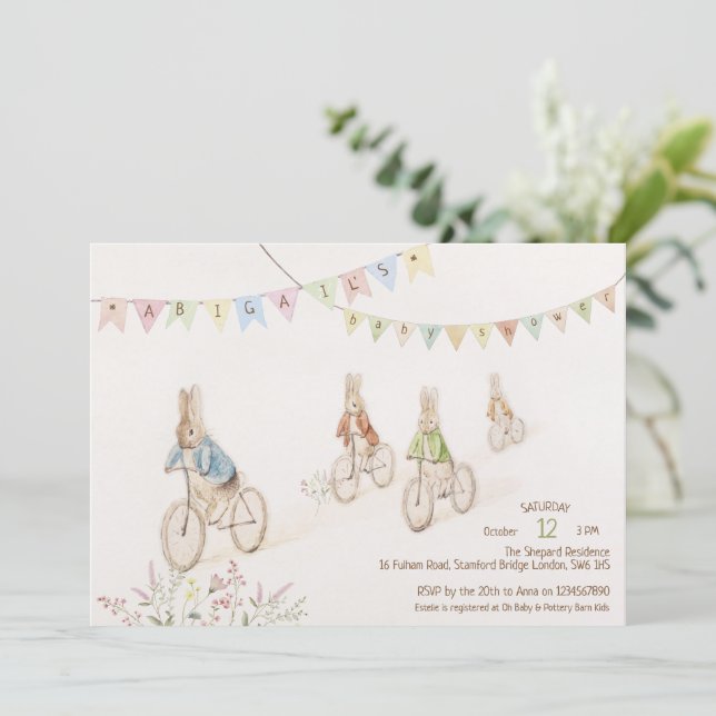 Convite Peter, o Chá de fraldas neutro do coelho (Em pé/Frente)