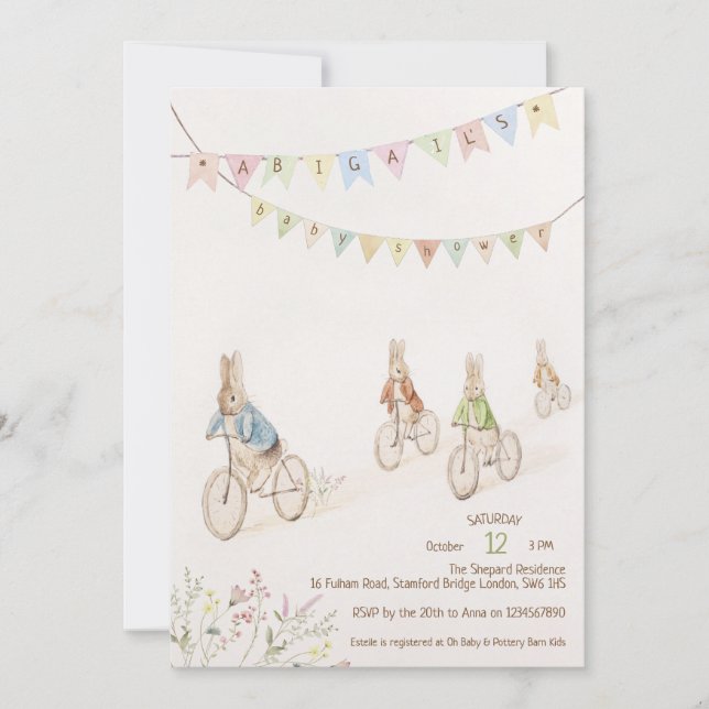 Convite Peter, o Chá de fraldas neutro do coelho (Frente)