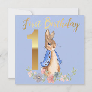 Convite Peter, o Coelho com o Dourado Primeiro Aniversário