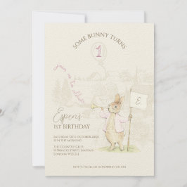 Convite Peter o Coelho Um primeiro aniversario Coelho Rosa