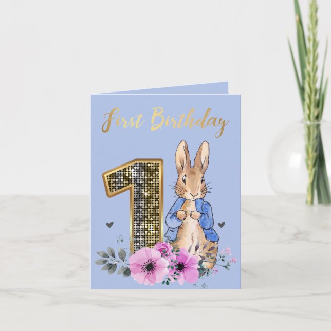 Convite Peter, o primeiro aniversario Dourado do Coelho (Frente)